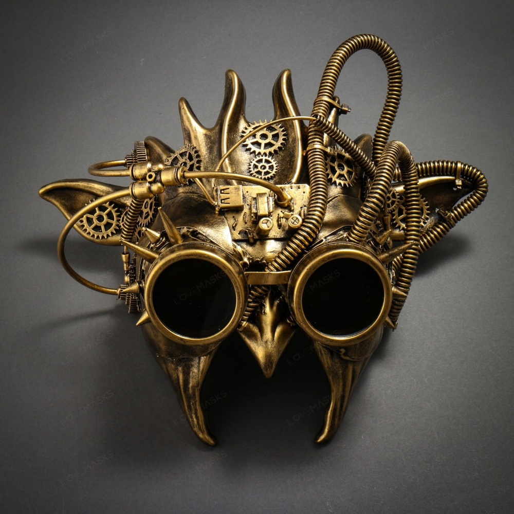 Steampunk Demon Devil Satan Masquerade Mask - Gold